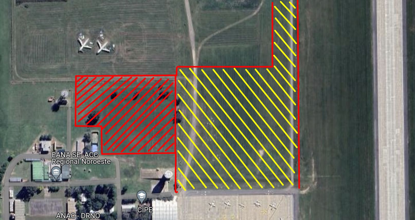 Áreas propuestas para instalación del MRO junto a la pista