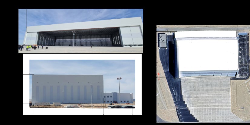 Fotografías de referencia de hangar de mantenimiento con dimensiones